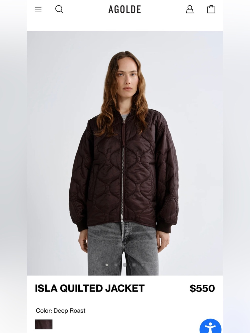 Agolde Isla Quilted Puffer Jacket - Deep Roast Brown